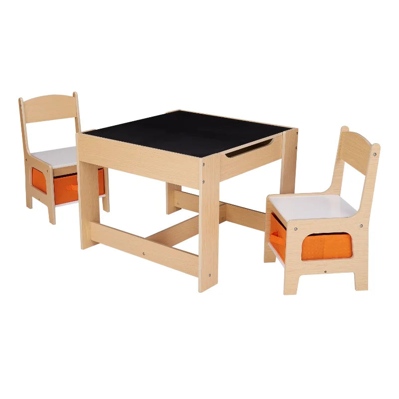 3 Piece Kids Wooden Storage Table and Chairs