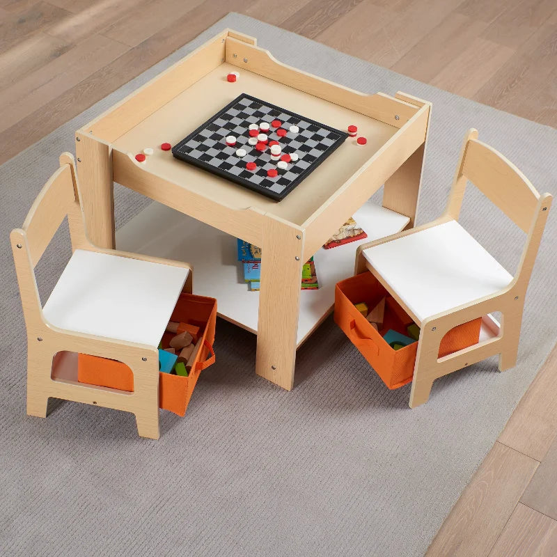 3 Piece Kids Wooden Storage Table and Chairs